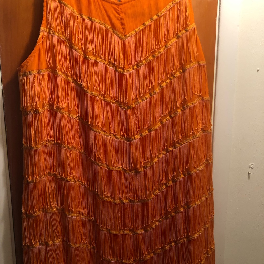 Orange special occasion fringe dress